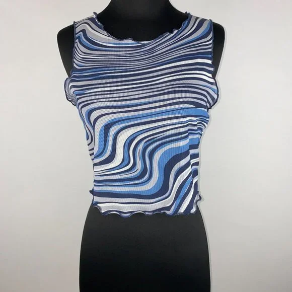 Shein Tank Top Women's Size L US 8 / 10 Marble Print Mesh Cropped Festival Club - Picture 1 of 12